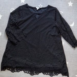 Avenue Black Laced Long Sleeves Round Neckline Floral Lined Dress Size 14-16